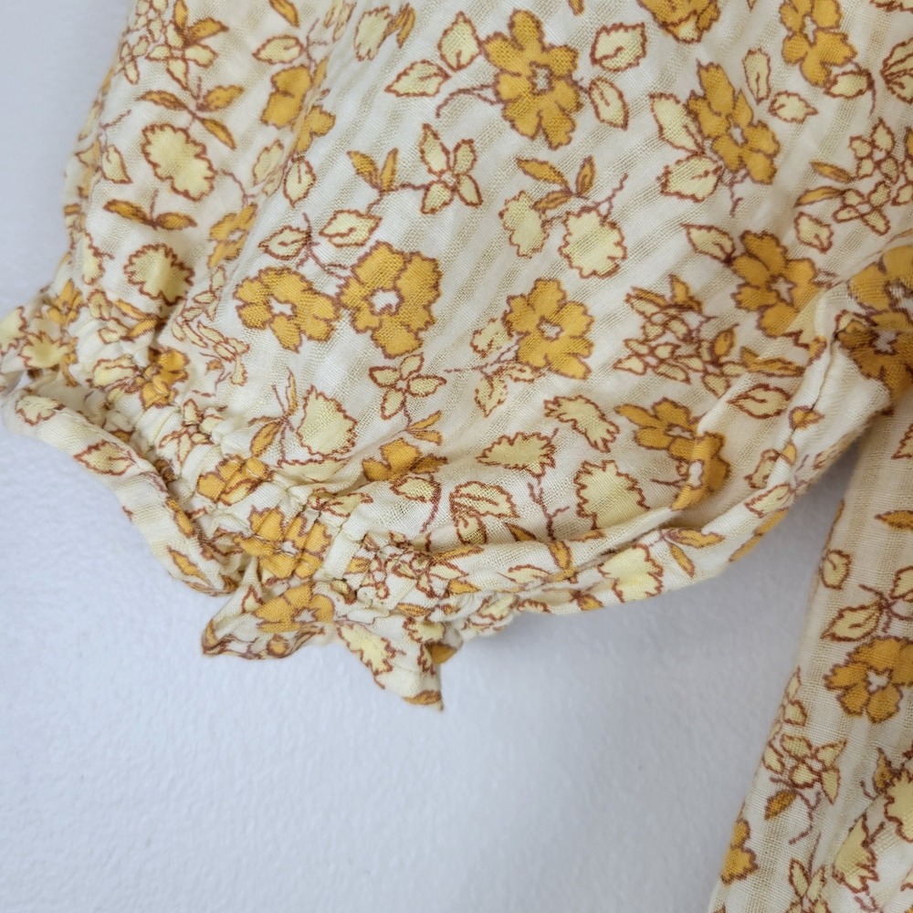 Madewell Yellow Floral Tiered Mini Dress Puff Sleeve Lace V-Neck Pockets Med - Picture 4 of 10